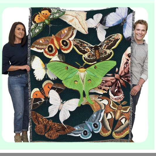 Emerald Moth Cotton Tapestry Blanket - Luxurious Woven Throw, Perfect Gift, Made in USA, 72x54
