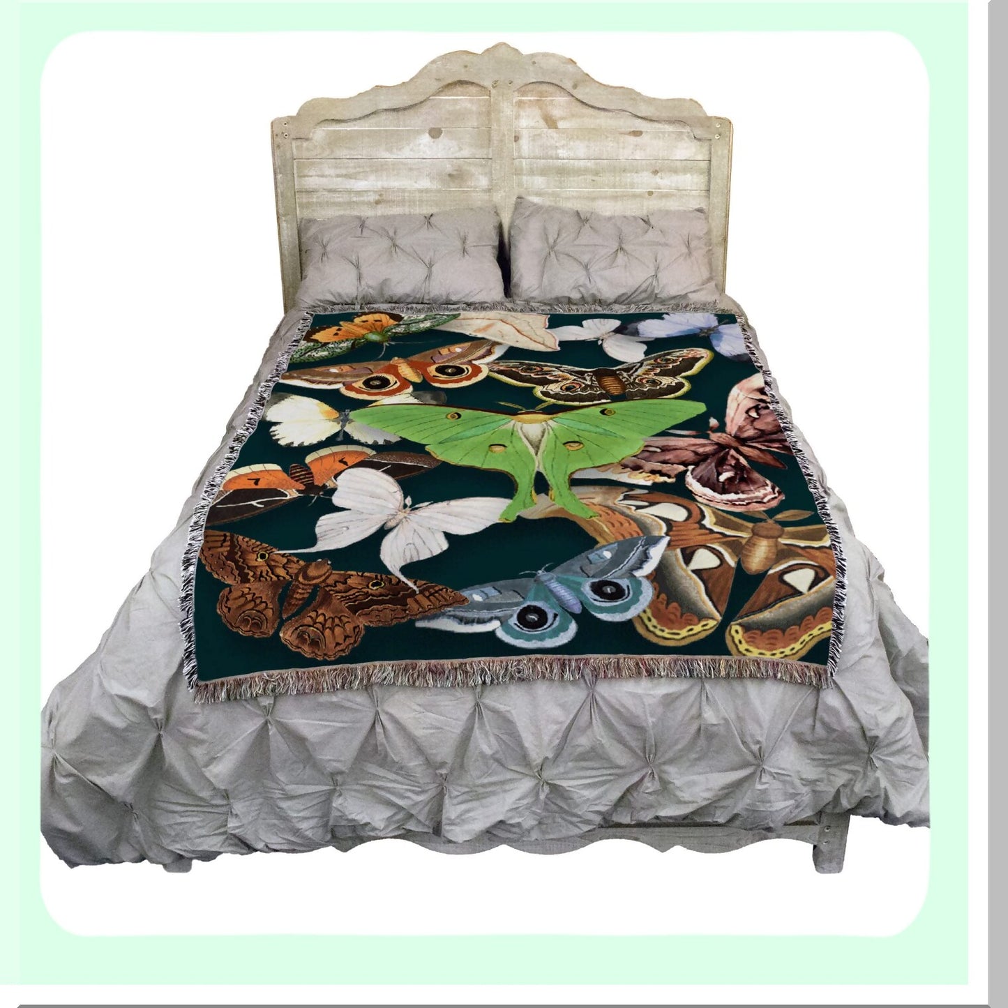 Emerald Moth Cotton Tapestry Blanket - Luxurious Woven Throw, Perfect Gift, Made in USA, 72x54