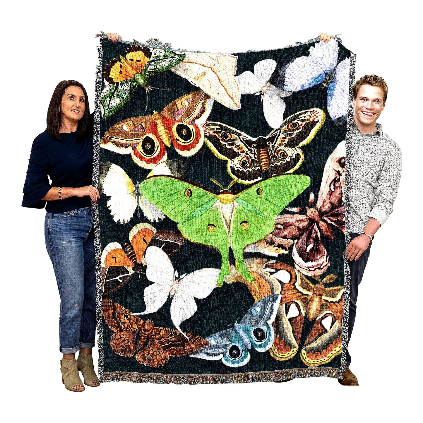 Emerald Moth Cotton Tapestry Blanket - Luxurious Woven Throw, Perfect Gift, Made in USA, 72x54