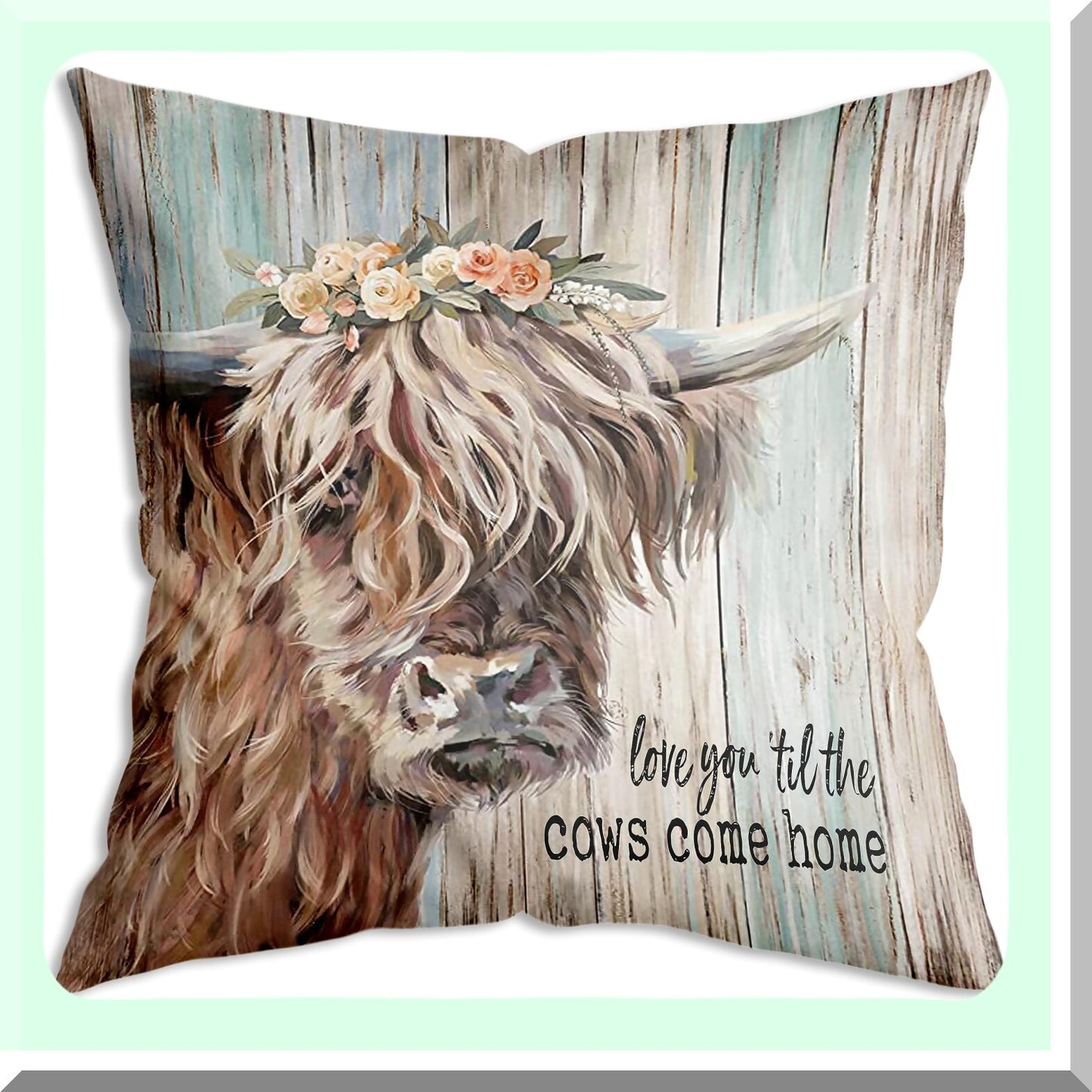 Highland Love Farmhouse Pillow Cover - Vintage Country Decor for Gifts & Home - 18x18 Inch Throw Pillow Cover with Highland Cows Art