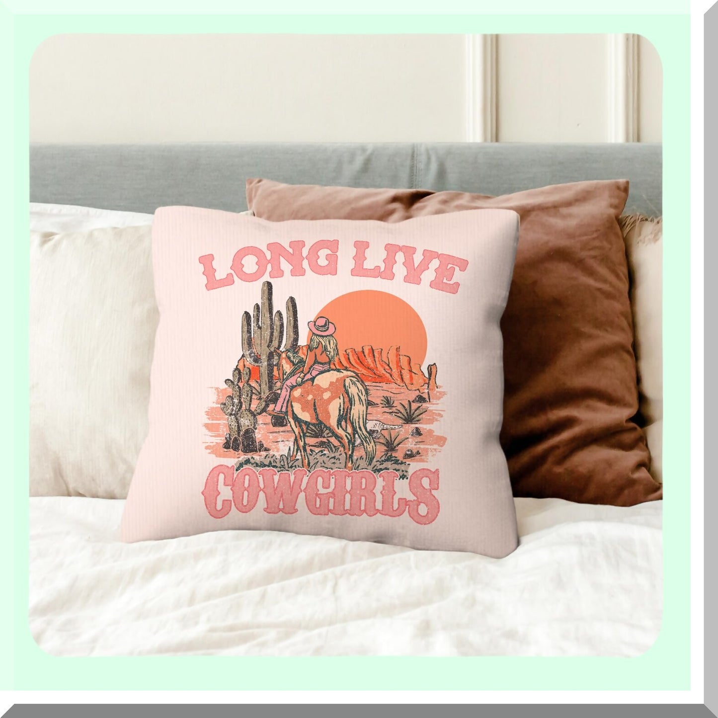 Cowgirl Chic Pillow Covers - Western Room Decor 18x18 - Bedroom Throw Pillow Cases - Gifts for Women Cowgirls - Long Live Pink - Western Style