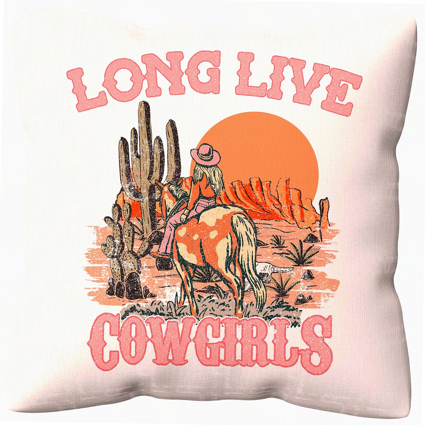 Cowgirl Chic Pillow Covers - Western Room Decor 18x18 - Bedroom Throw Pillow Cases - Gifts for Women Cowgirls - Long Live Pink - Western Style
