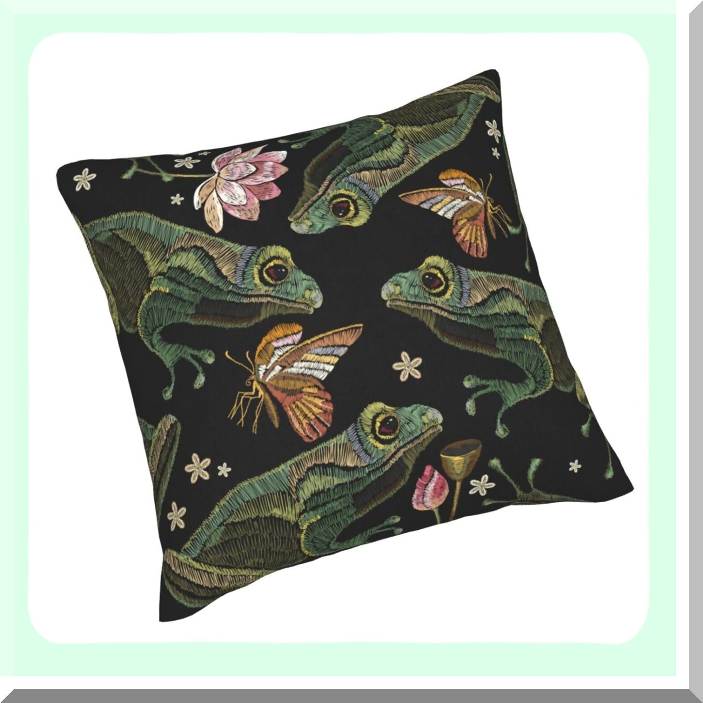 Vintage Lotus Butterfly Throw Pillow Cover Set - Decorative Square Pillowcase for Bedroom, Living Room, Sofa, Couch - 18 x 18 Inches - Set of 2