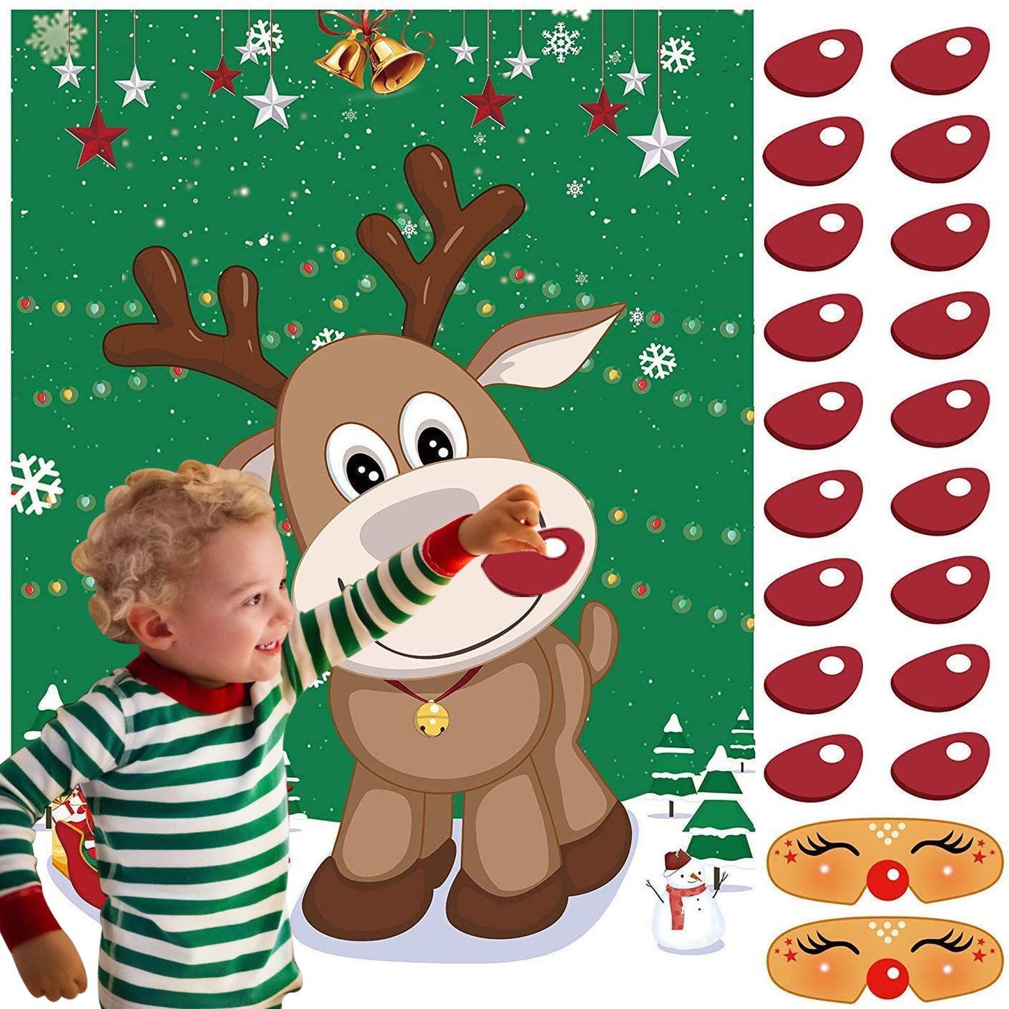 Large Reindeer Pin the Nose Game for Kids Party