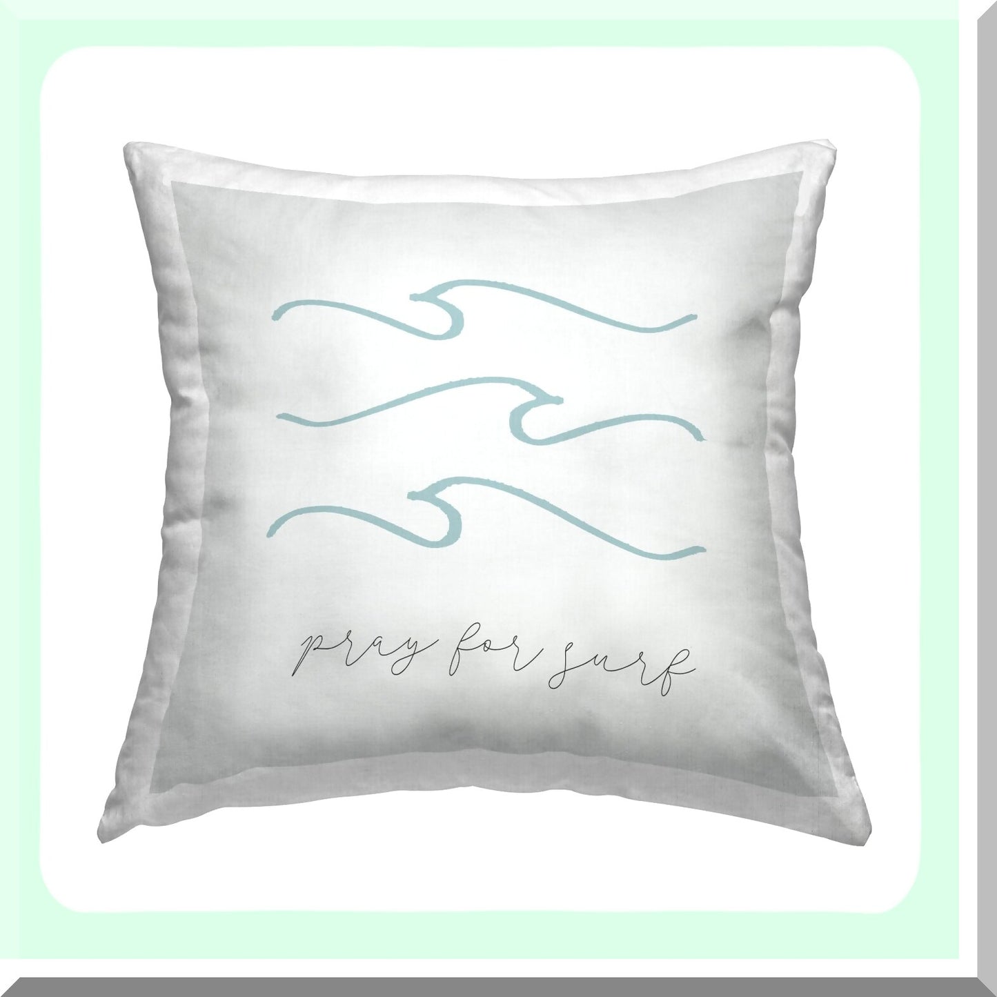 Tranquil Waves Beach Pillow - Nautical Surf Design - Pray for Surf - 18 x 18 Off-White - Daphne Polselli