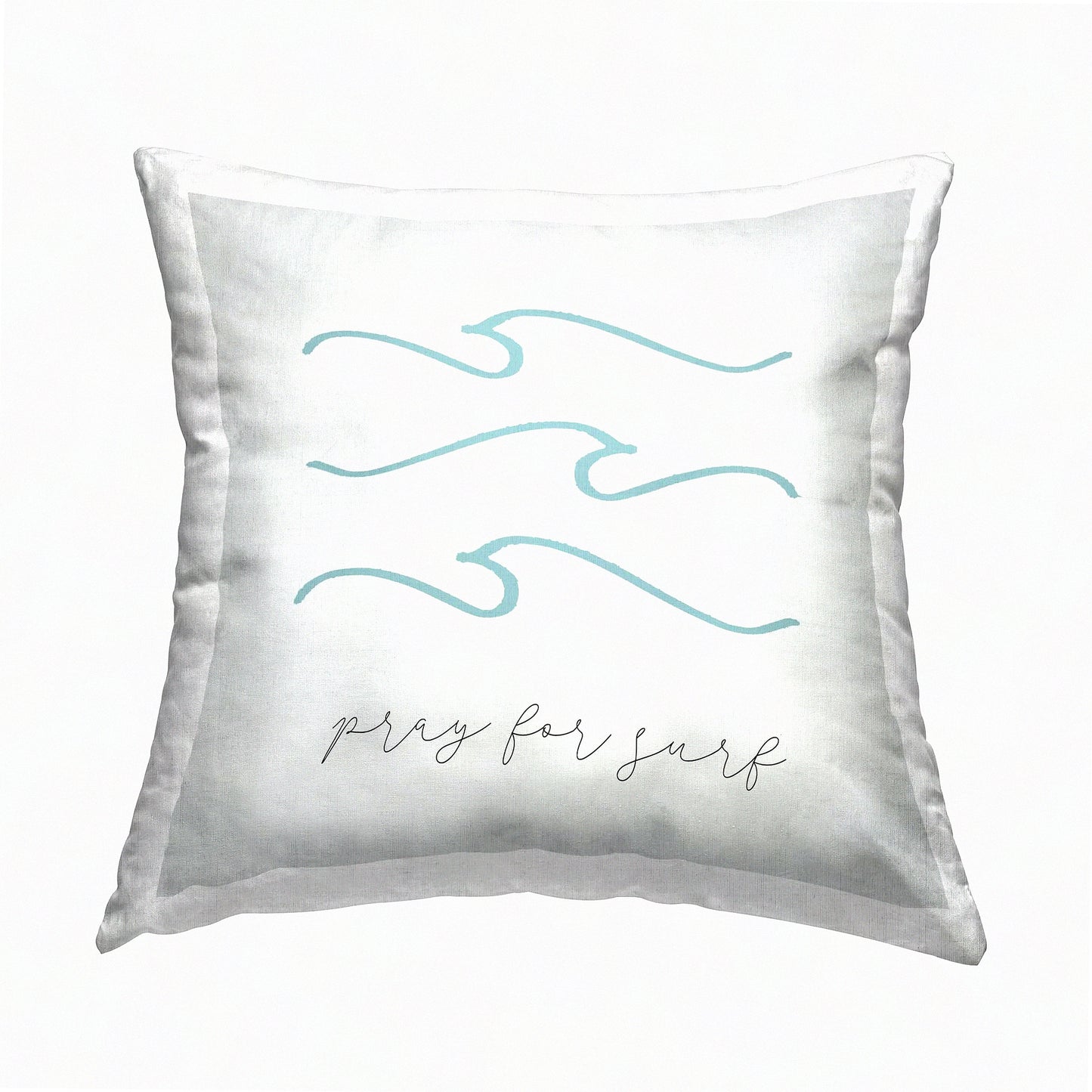 Tranquil Waves Beach Pillow - Nautical Surf Design - Pray for Surf - 18 x 18 Off-White - Daphne Polselli