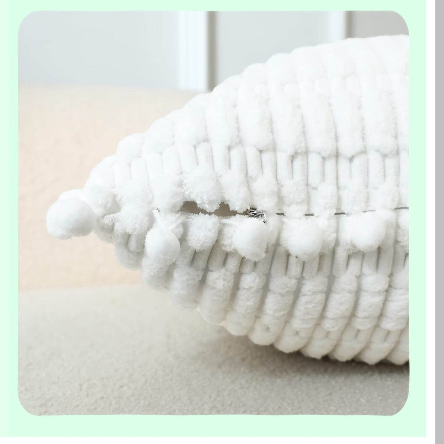 Soft Striped Boho Pom Pom Throw Pillow Covers - Set of 2 - 18x18 Inch - White Decorative Cushion Covers for Couch, Sofa, Bed - Living Room Décor