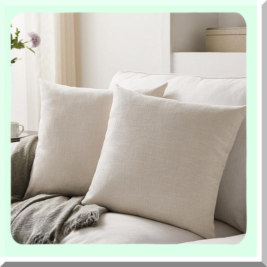 Ivory Linen Farmhouse Boho Pillow Covers - Set of 2 20x20 Inch Decorative Throw Cushion Covers for Sofa Couch Dcor - Home Decor Accessories
