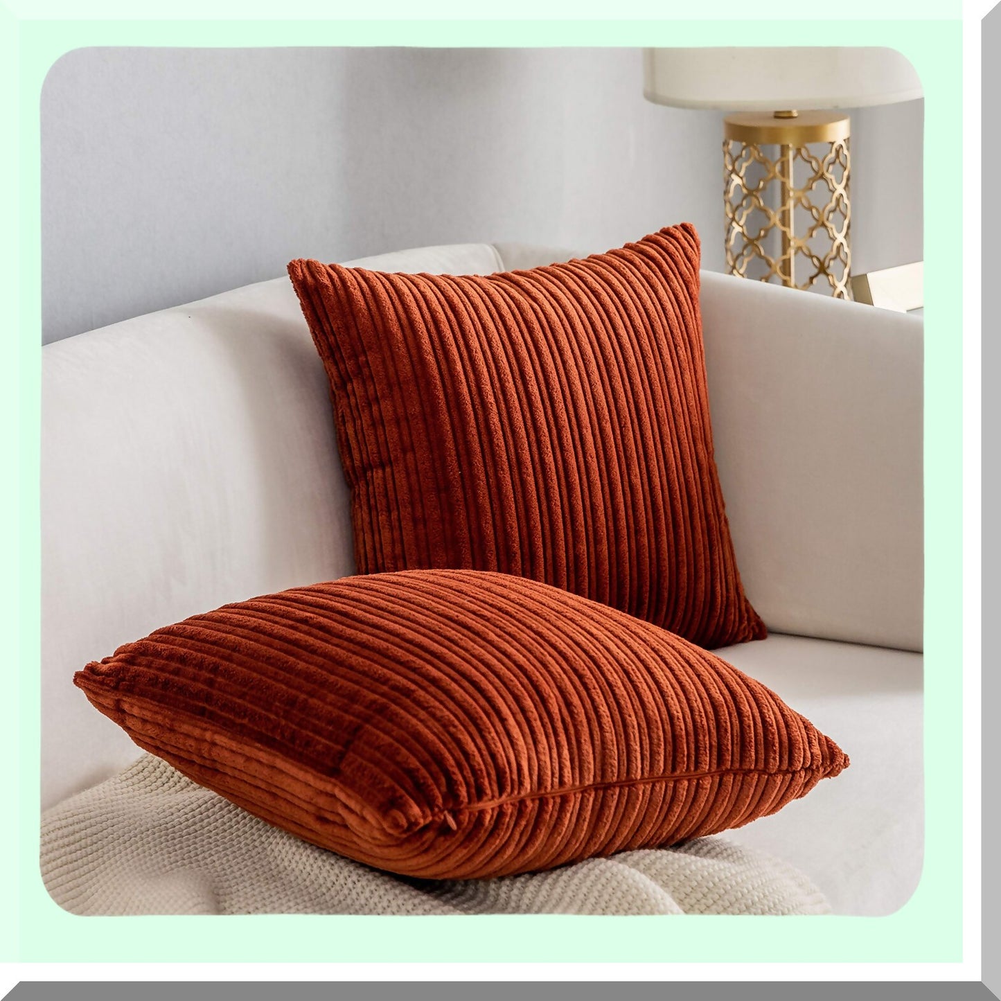 Autumn Bliss Corduroy Pillow Covers - Set of 2 Velvet Throw Cushion Cover for Fall Decor, Burnt Brick Color, 18x18 Inch Size - Seasonal Home Accent