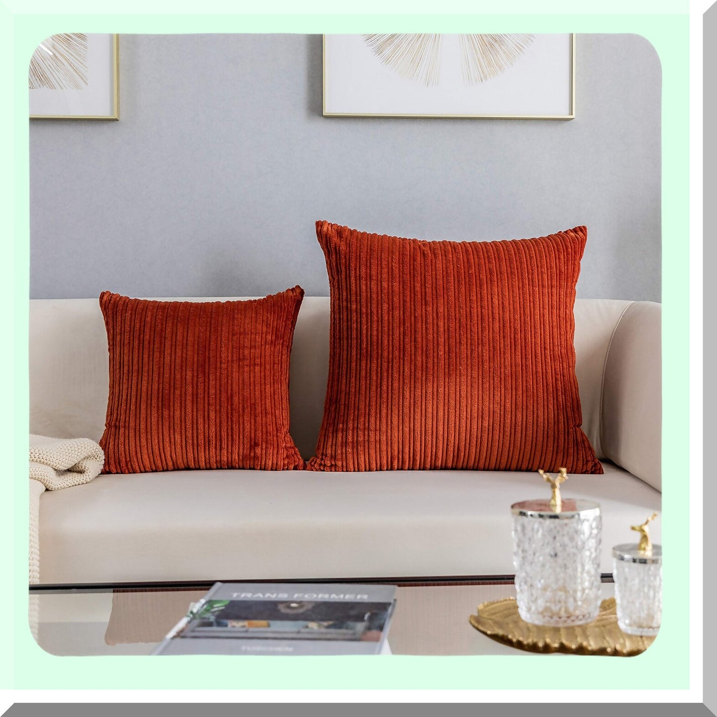 Autumn Bliss Corduroy Pillow Covers - Set of 2 Velvet Throw Cushion Cover for Fall Decor, Burnt Brick Color, 18x18 Inch Size - Seasonal Home Accent