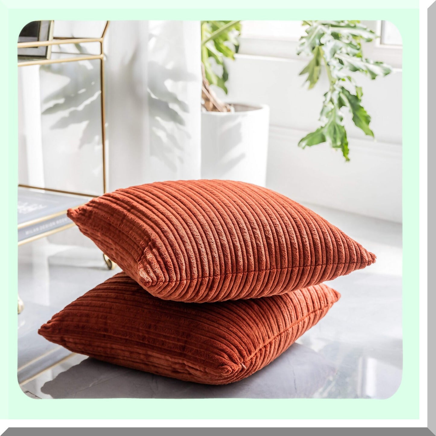 Autumn Bliss Corduroy Pillow Covers - Set of 2 Velvet Throw Cushion Cover for Fall Decor, Burnt Brick Color, 18x18 Inch Size - Seasonal Home Accent