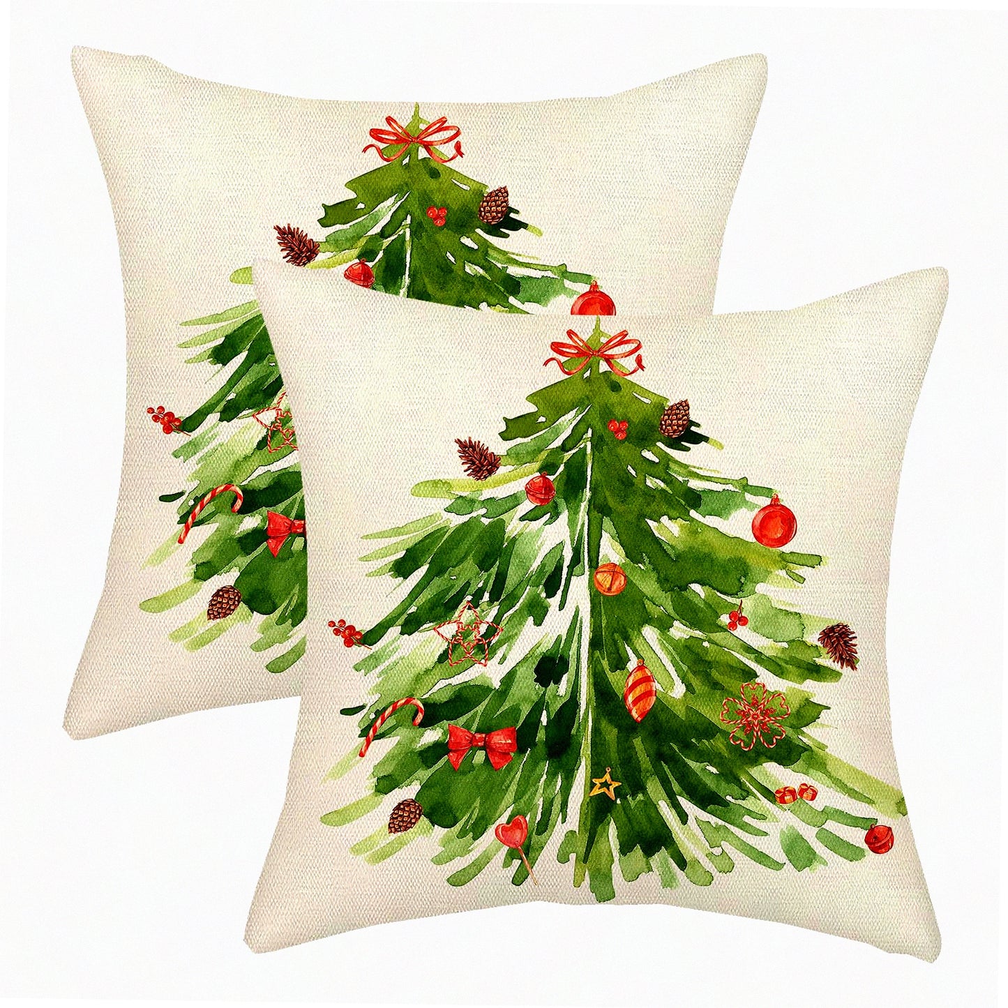 Sage Green Tree Winter Pillow Covers - Set of 2 Decorative Throw Pillows 20x20 for Couch & Bed - Watercolor Xmas Indoor Outdoor Cushion Cases