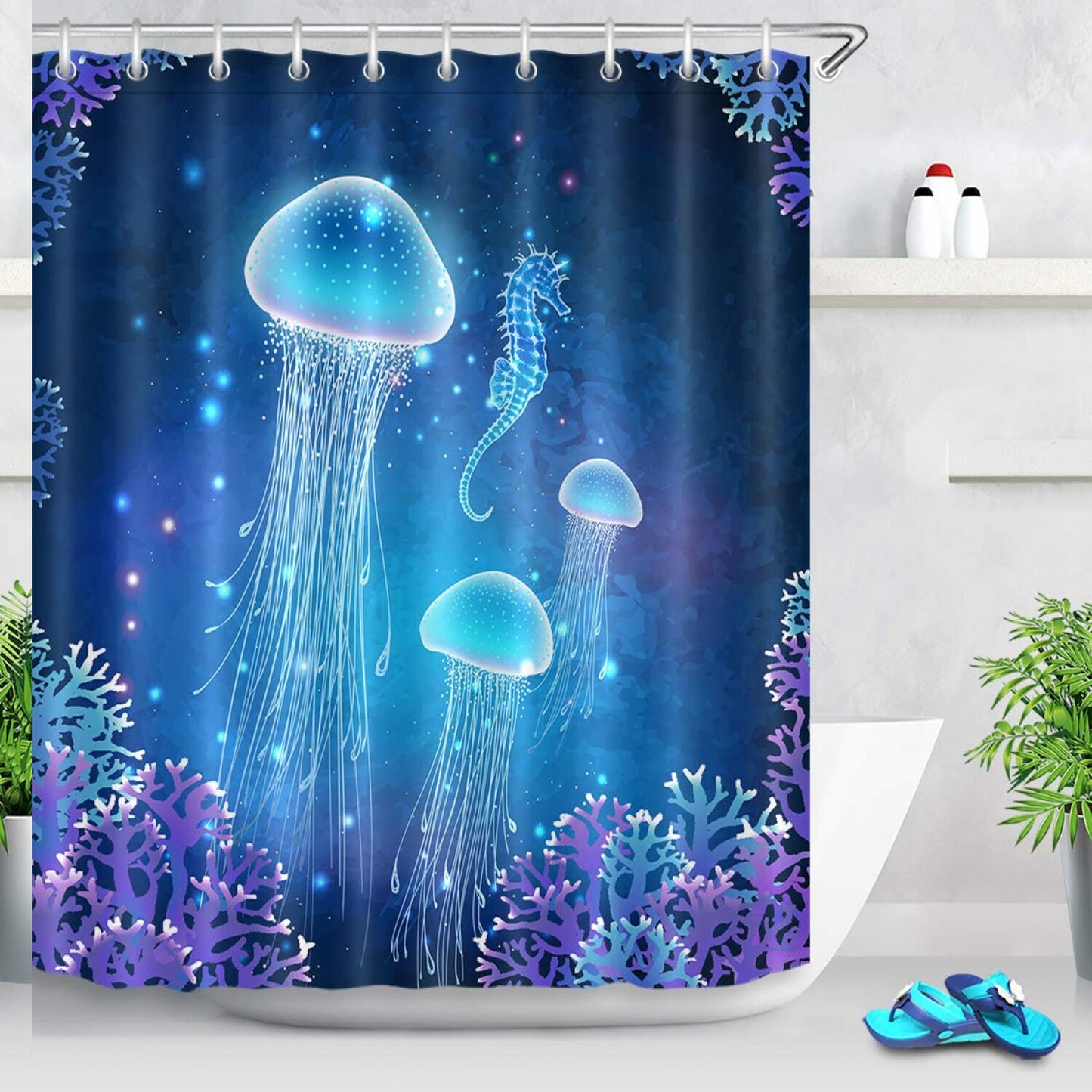 Jellyfish Blue Underwater Shower Curtain 72x72 Inch
