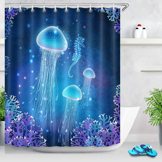 Jellyfish Blue Underwater Shower Curtain 72x72 Inch