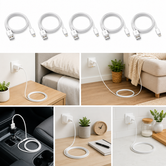 5-Pack 10FT Fast Charging Sync Cable for Lightning-Port Devices