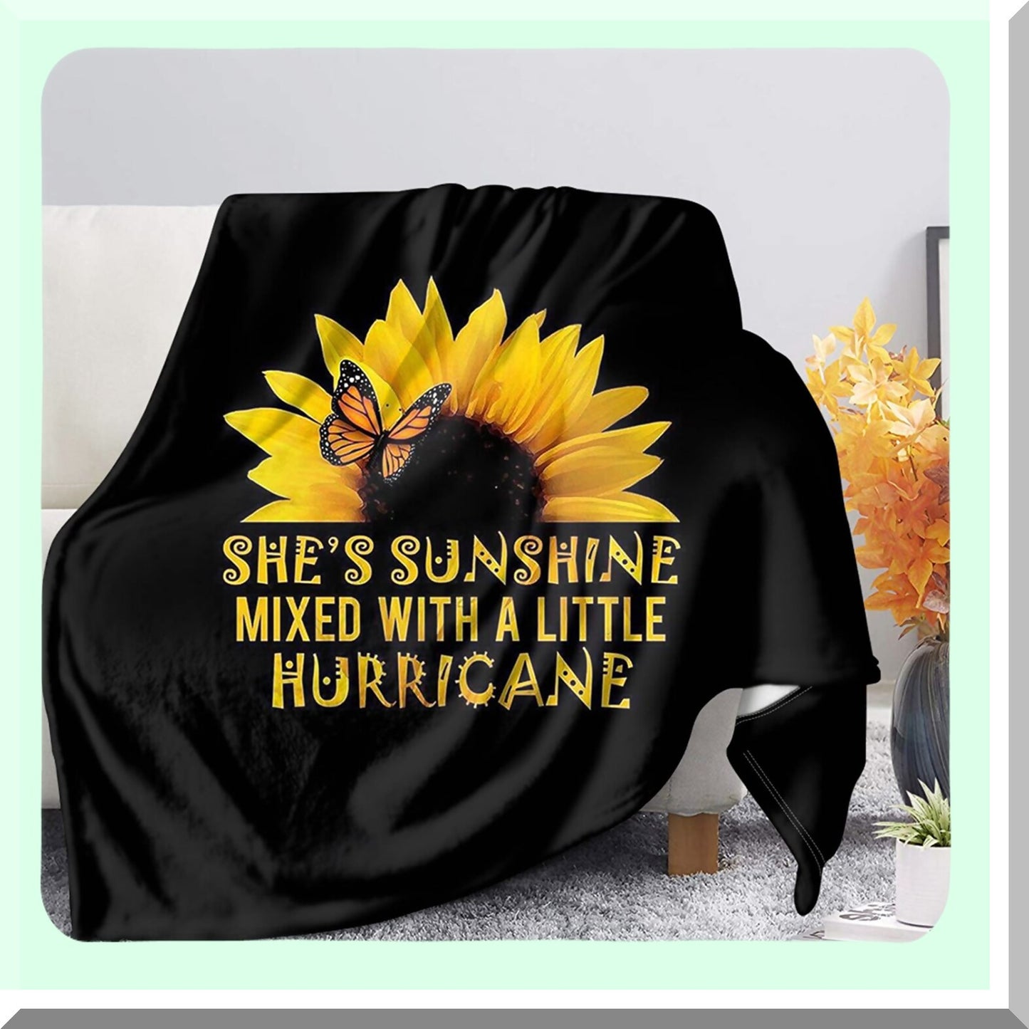 Sunshine Hurricane Flannel Fleece Blanket - Soft Yellow & Black Throw for Bed, Sofa, Couch, Living Room