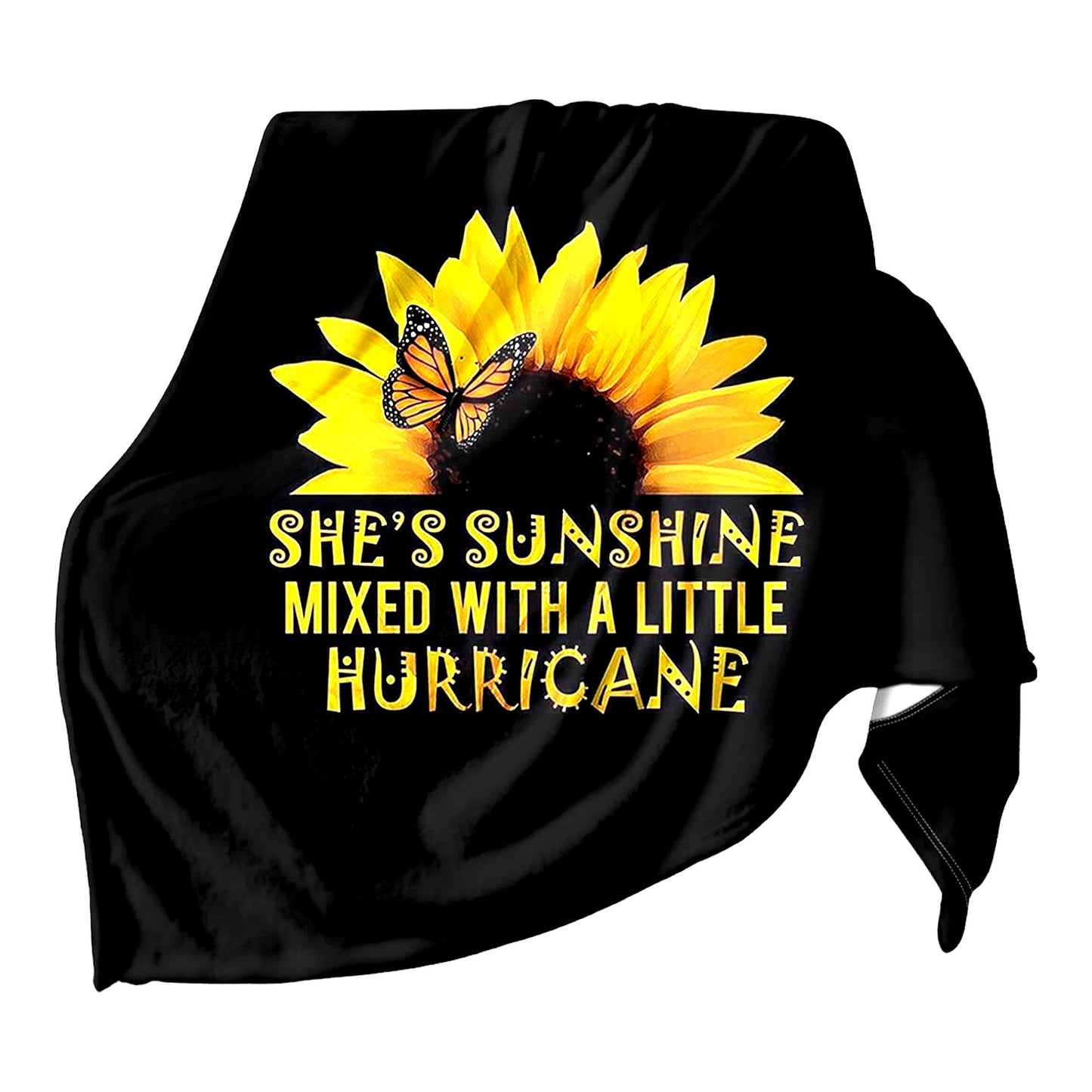 Sunshine Hurricane Flannel Fleece Blanket - Soft Yellow & Black Throw for Bed, Sofa, Couch, Living Room