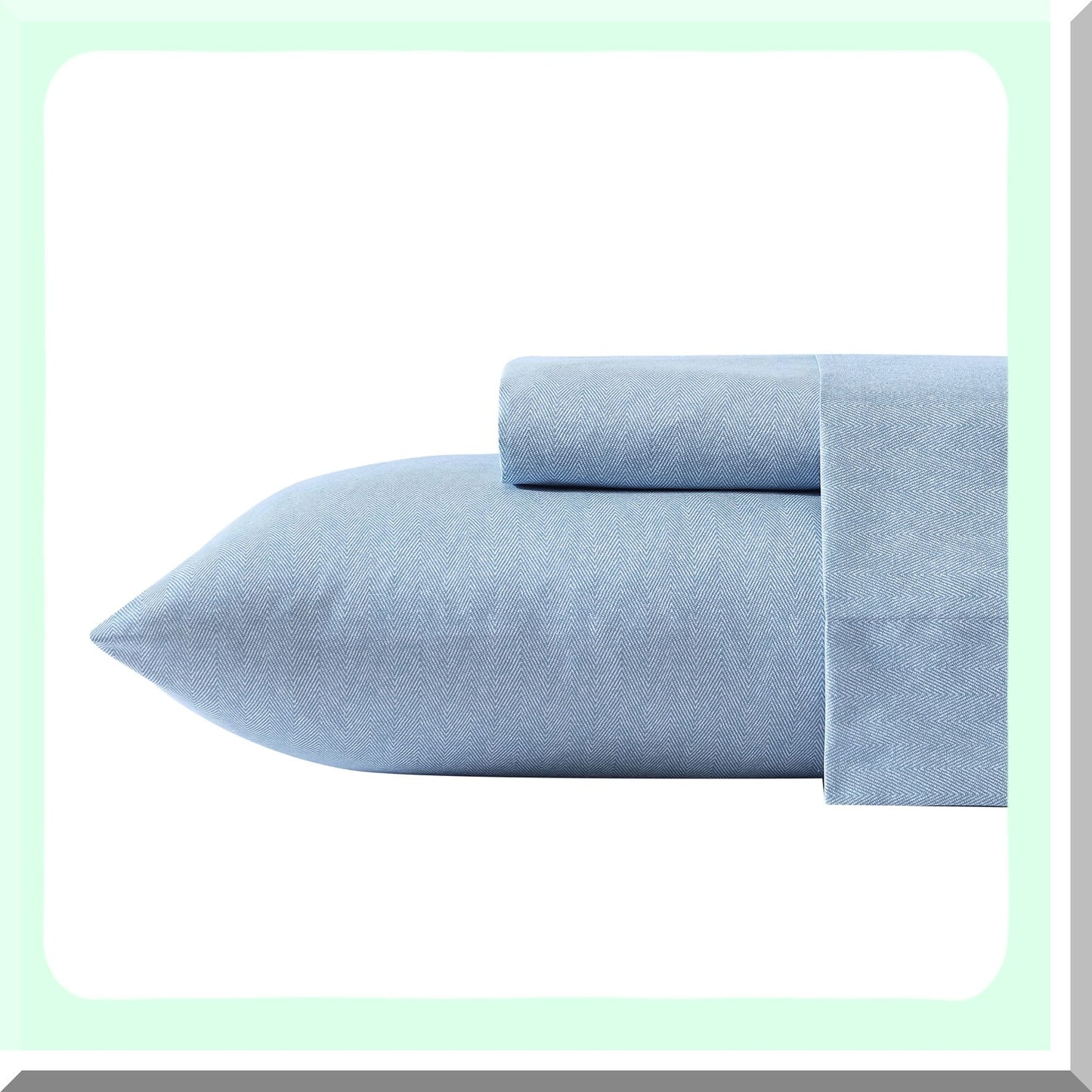 Coastal Blue Herringbone Queen Sheet Set - Deep Pocket Fitted Sheet & Pillowcase Set for Casual Home Decor - Soft & Breathable Bedding Essentials