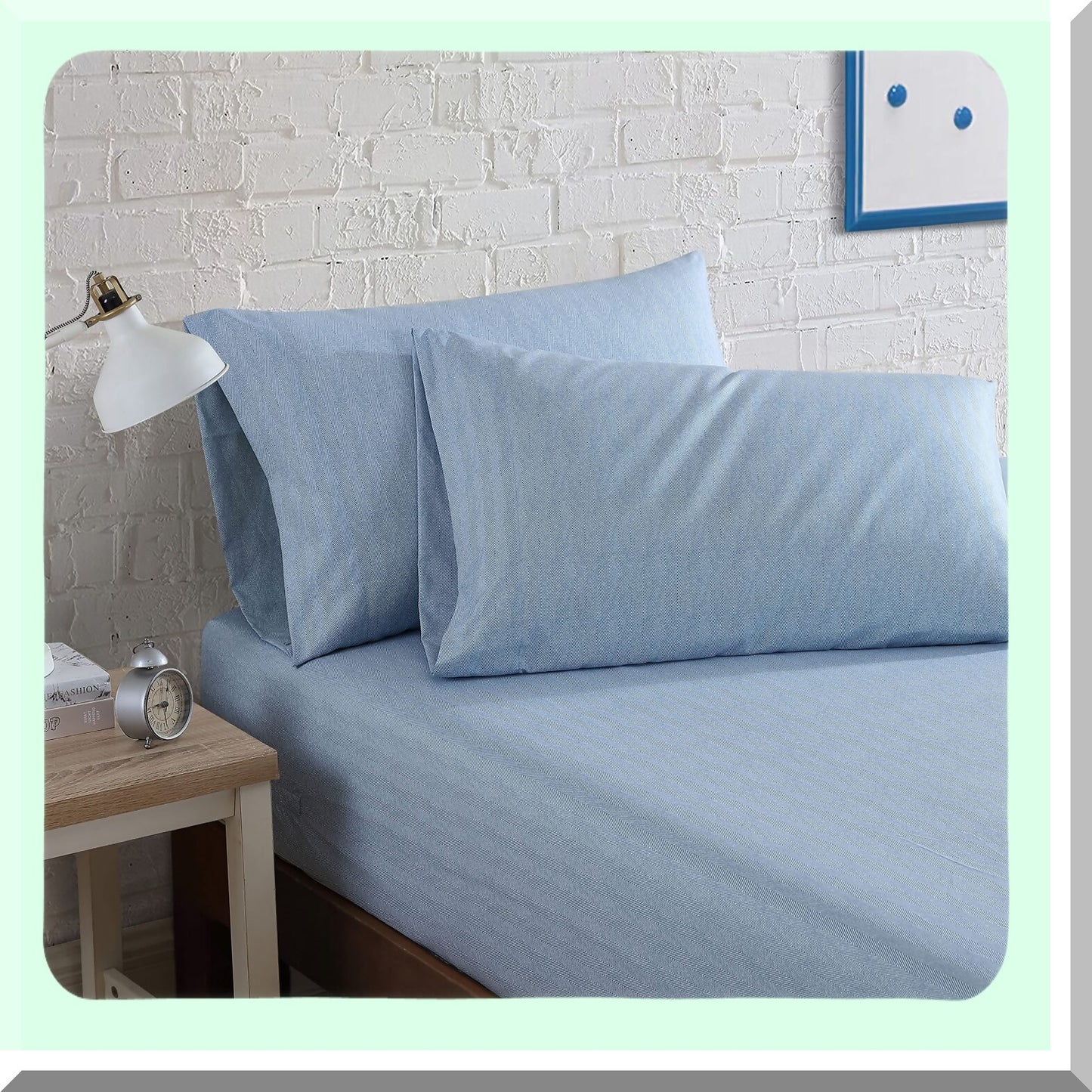 Coastal Blue Herringbone Queen Sheet Set - Deep Pocket Fitted Sheet & Pillowcase Set for Casual Home Decor - Soft & Breathable Bedding Essentials