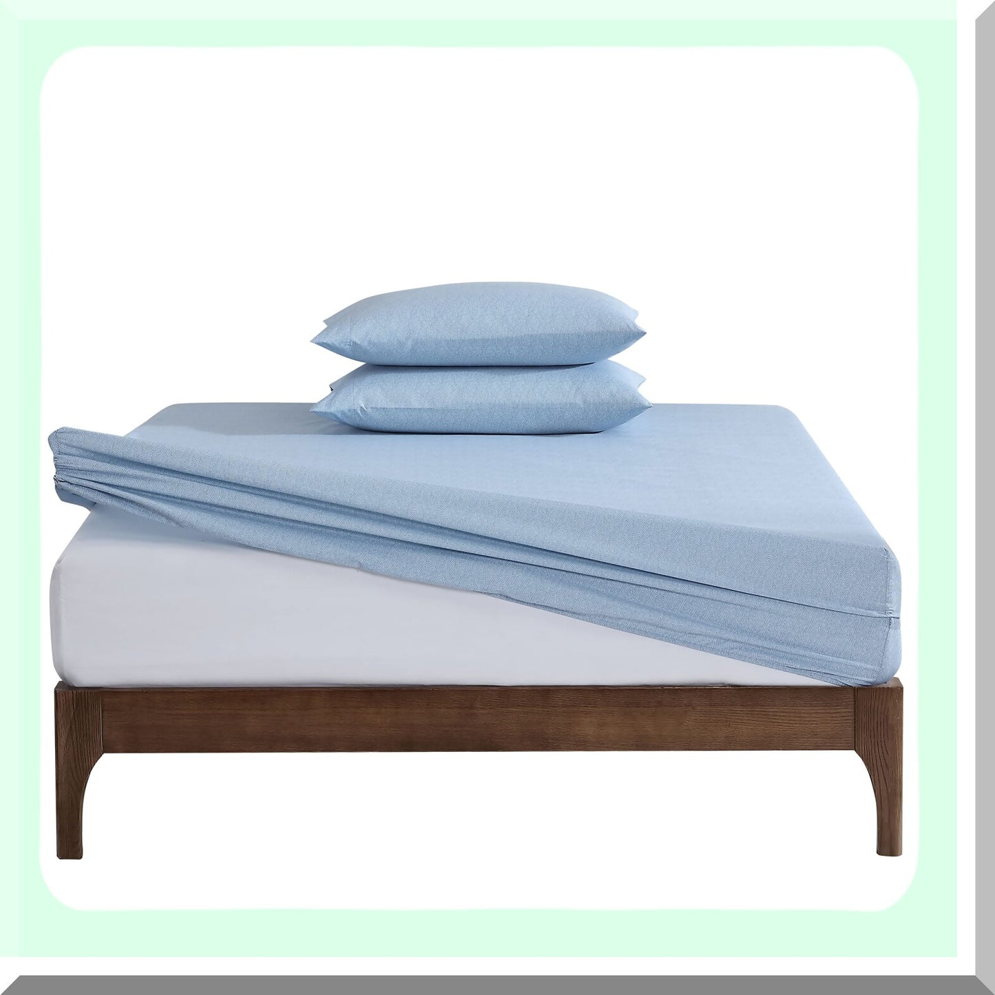Coastal Blue Herringbone Queen Sheet Set - Deep Pocket Fitted Sheet & Pillowcase Set for Casual Home Decor - Soft & Breathable Bedding Essentials