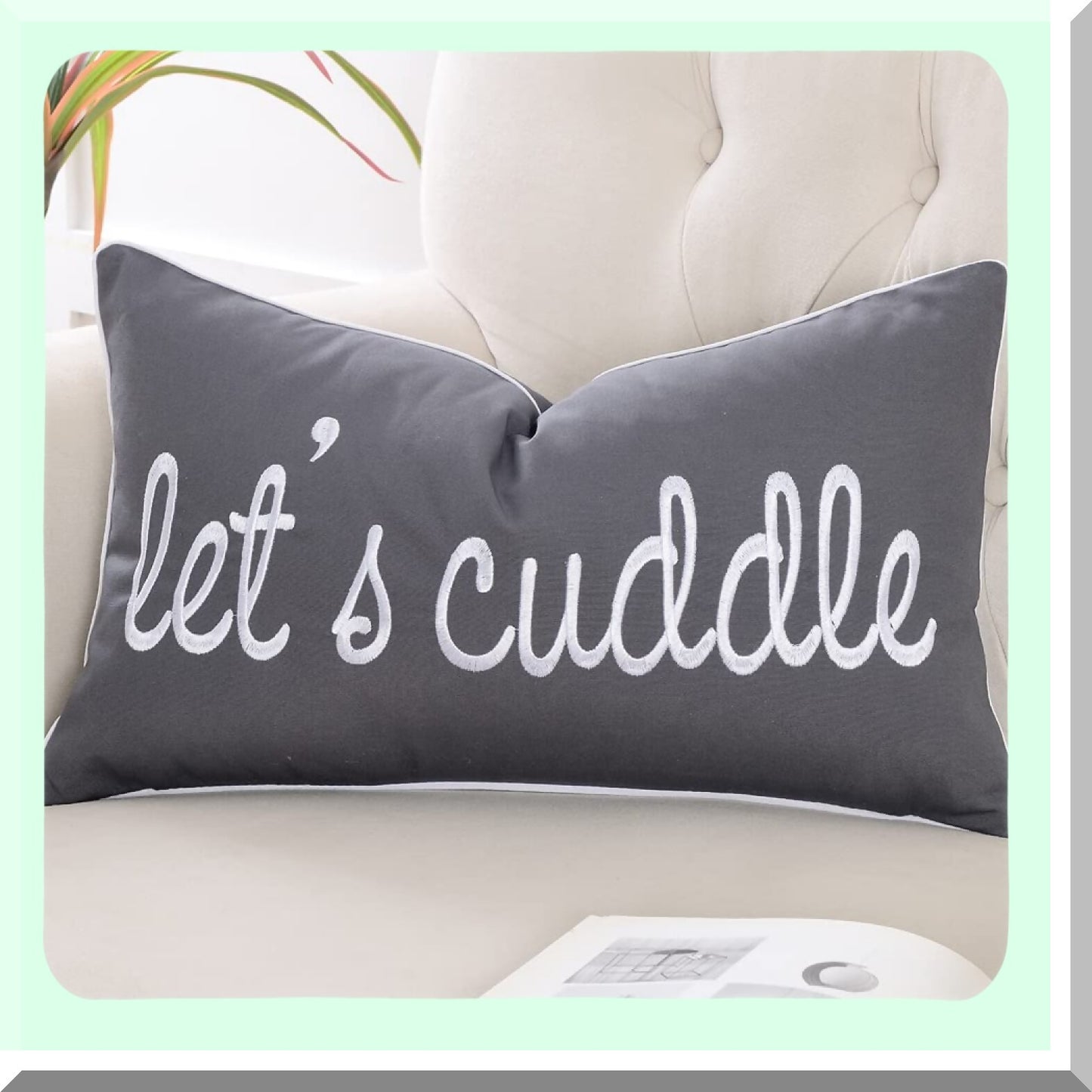 CozyCush Dark Gray Lumbar Pillow Cover - Soft Embroidered Rectangle Case for Bed & Bedroom Decor - Let's Cuddle Saying - 12x20 Inches - Grey Color