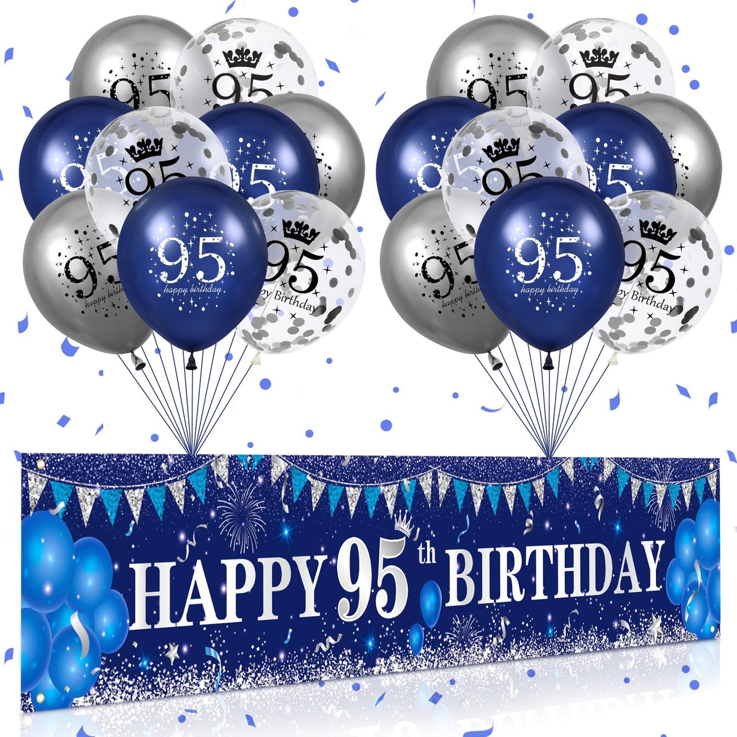 Navy Blue 95th Birthday Celebration Kit - Yard Banner, Balloons & Decorations Set for Men Women - Happy 95th Birthday Party Supplies & Accessories