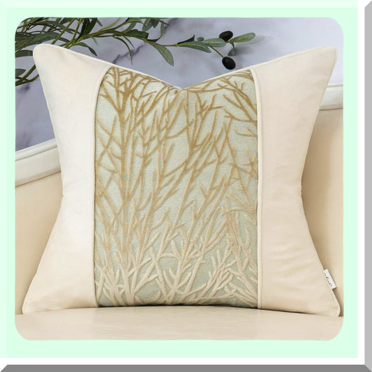 Velvet Branches Beige Throw Pillow - Neutral Cushion Cover for Sofa, Couch, Bedroom - Living Room Home Decor - 20x20 Inch