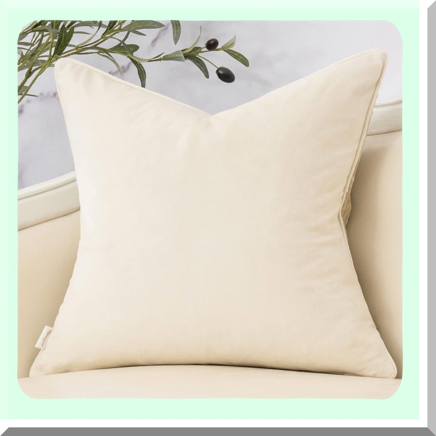Velvet Branches Beige Throw Pillow - Neutral Cushion Cover for Sofa, Couch, Bedroom - Living Room Home Decor - 20x20 Inch