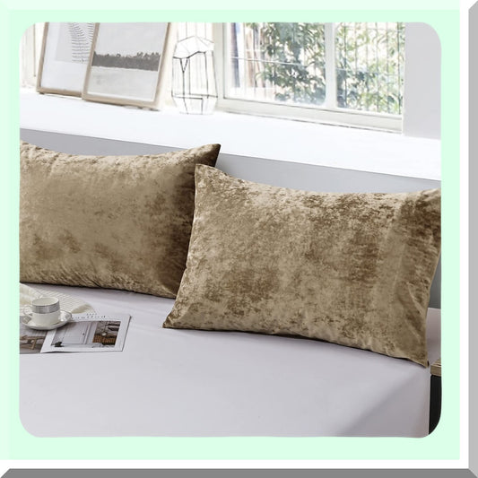Luxury Velvet Dream Pillowcase Set - Soft & Plush 20"x40" Khaki Pillow Covers - Elegant Distressed Design for Ultimate Comfort & Style