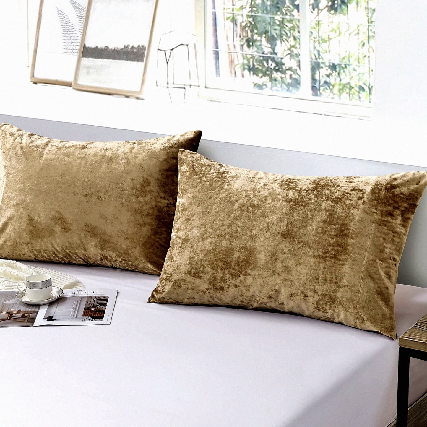 Luxury Velvet Dream Pillowcase Set - Soft & Plush 20"x40" Khaki Pillow Covers - Elegant Distressed Design for Ultimate Comfort & Style