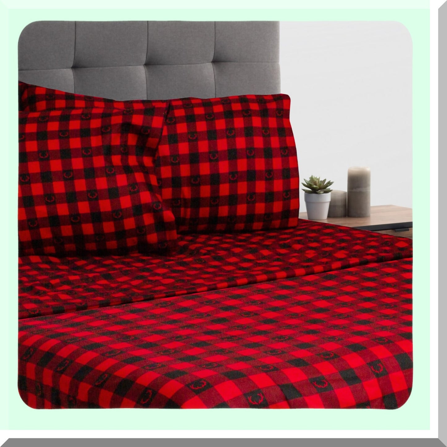 Breathable Cozy Queen Microfiber Bedding Set - Hypoallergenic Hotel Sheets with Deep Pockets, Wrinkle & Fade Resistant Pillowcases in Buffalo Plaid Red