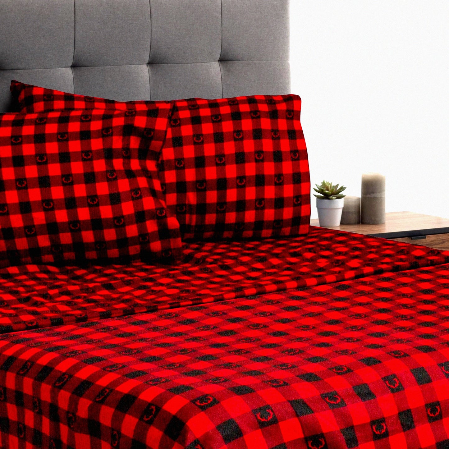 Breathable Cozy Queen Microfiber Bedding Set - Hypoallergenic Hotel Sheets with Deep Pockets, Wrinkle & Fade Resistant Pillowcases in Buffalo Plaid Red