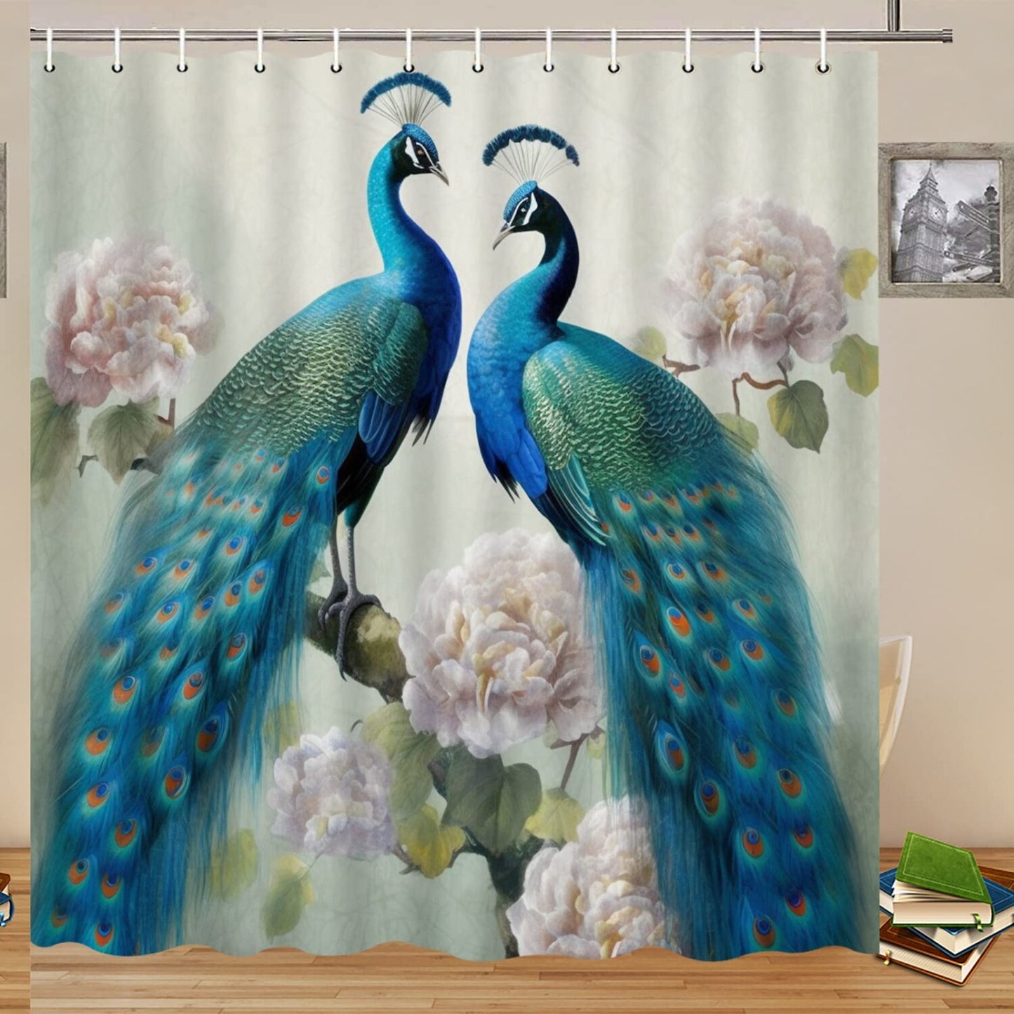 Peacock Shower Curtain Blue Green 70x70 Inch