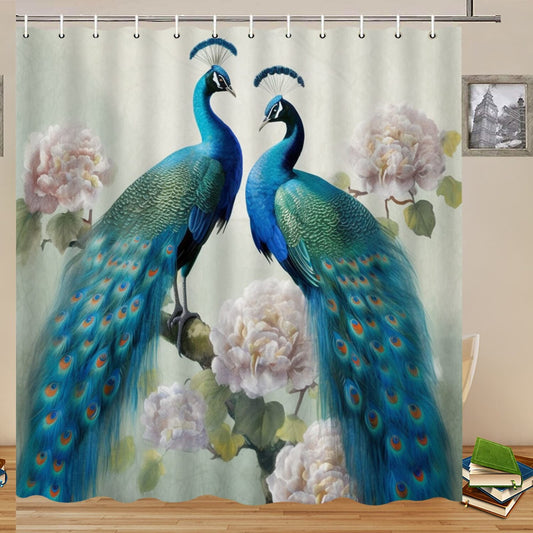 Peacock Shower Curtain Blue Green 70x70 Inch