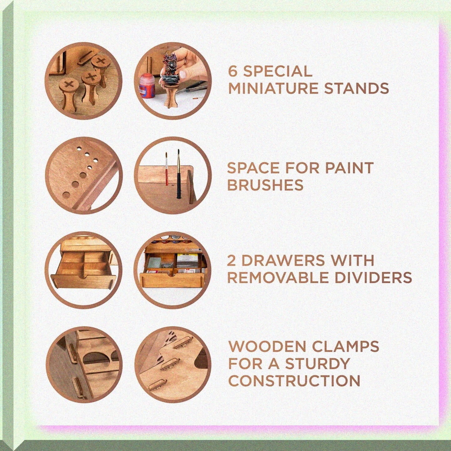 Wooden Paint Organizer for 74 Bottles and 14 Brushes