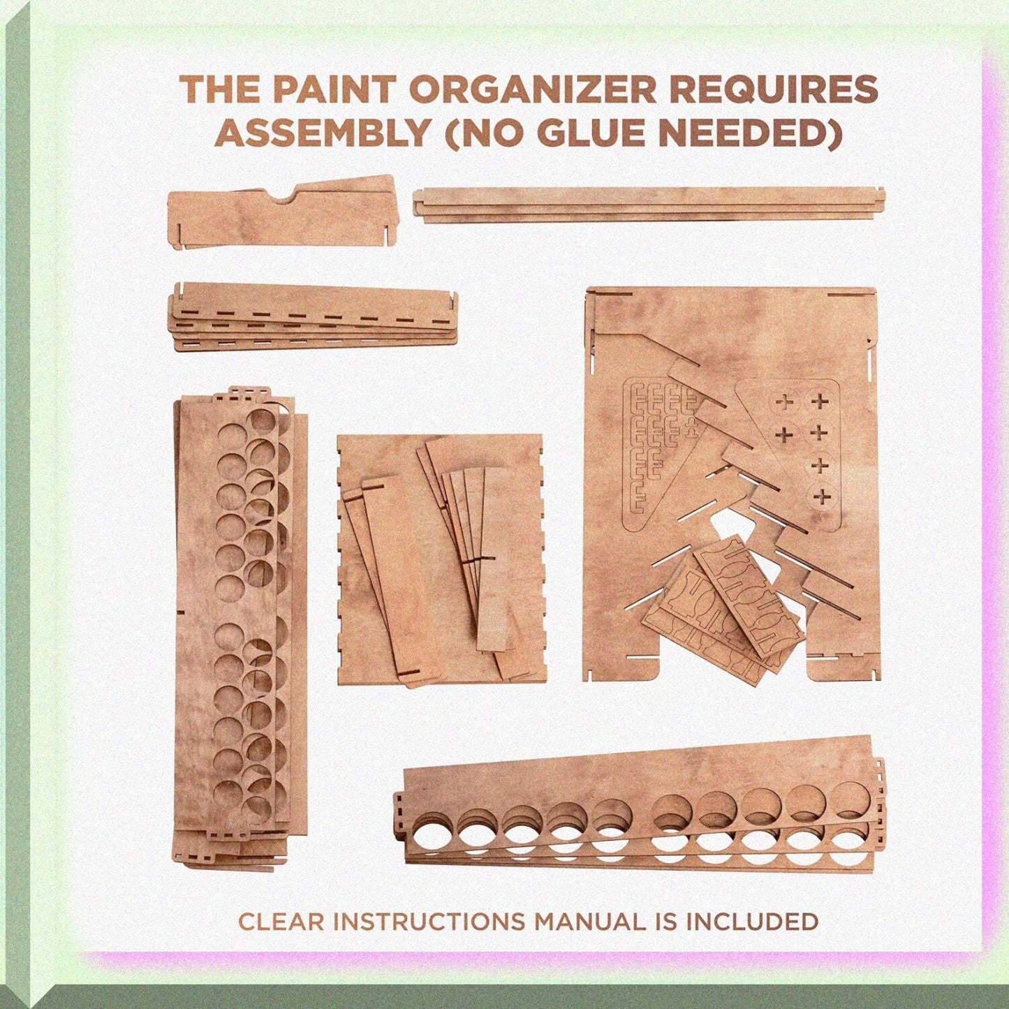 Wooden Paint Organizer for 74 Bottles and 14 Brushes