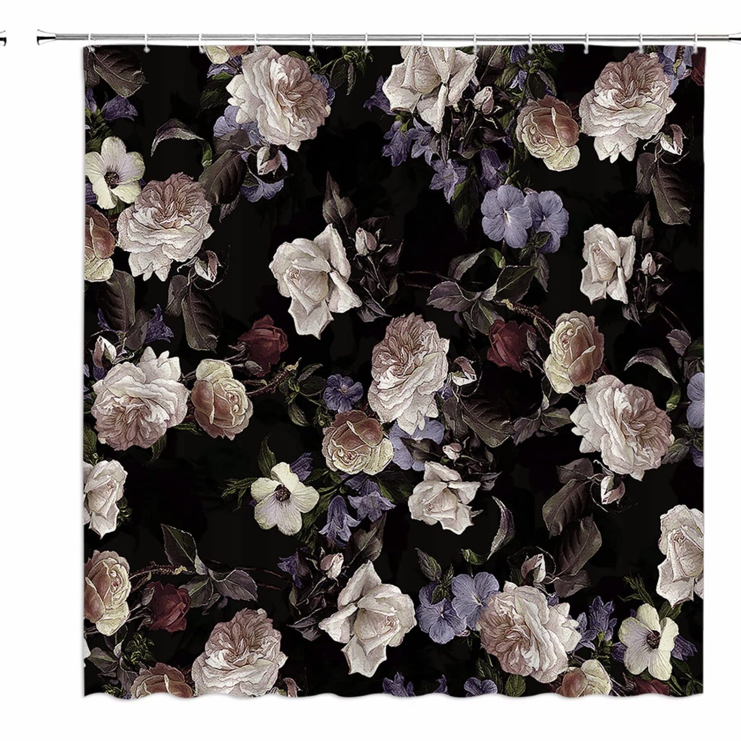 Black Floral Shower Curtain 70x70 inches