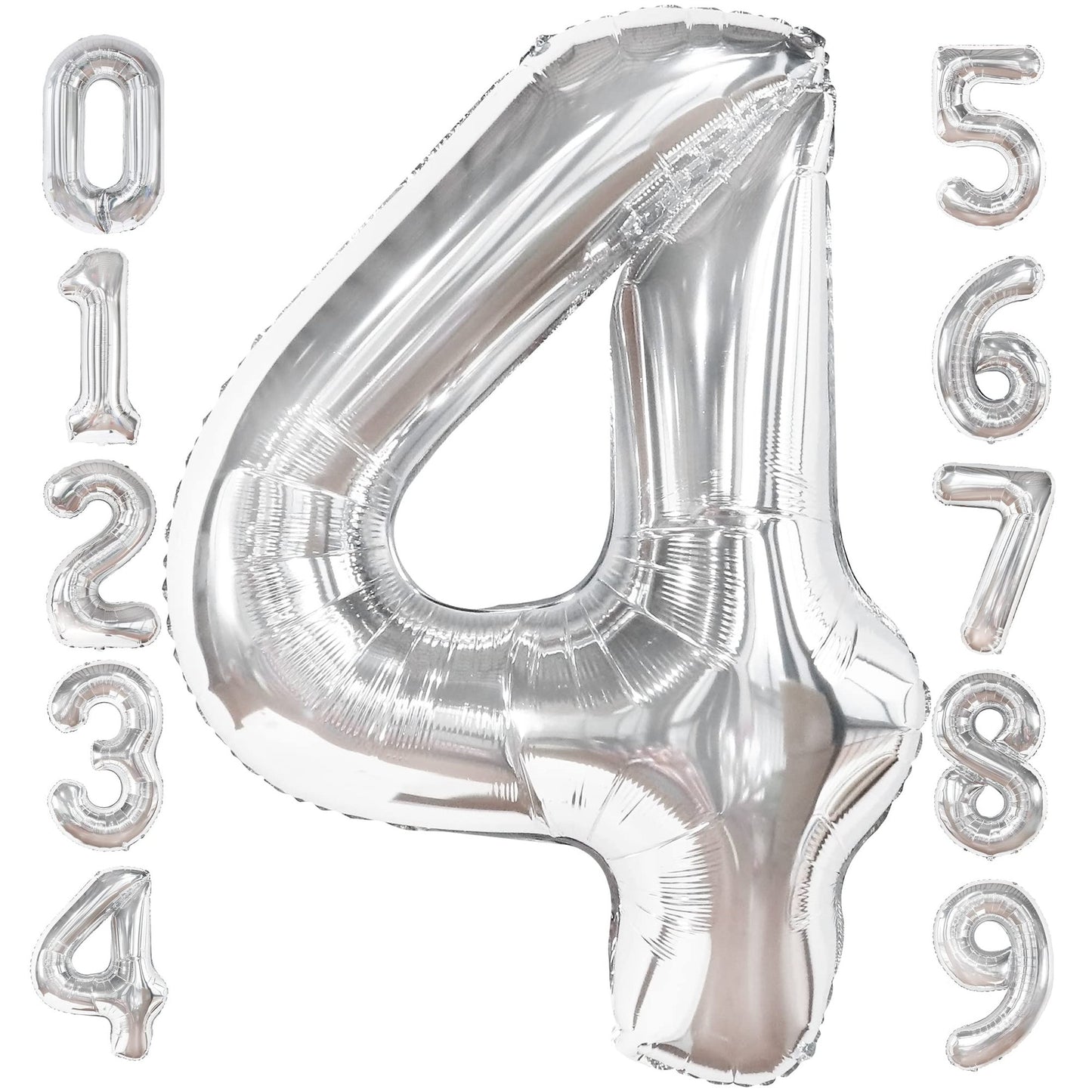 Silver Number 4 Party Pack - 40 Inch Balloon Set for 4 Year Old Boys Birthday Decorations - Silver Number Balloons for 4th Birthday Bash
