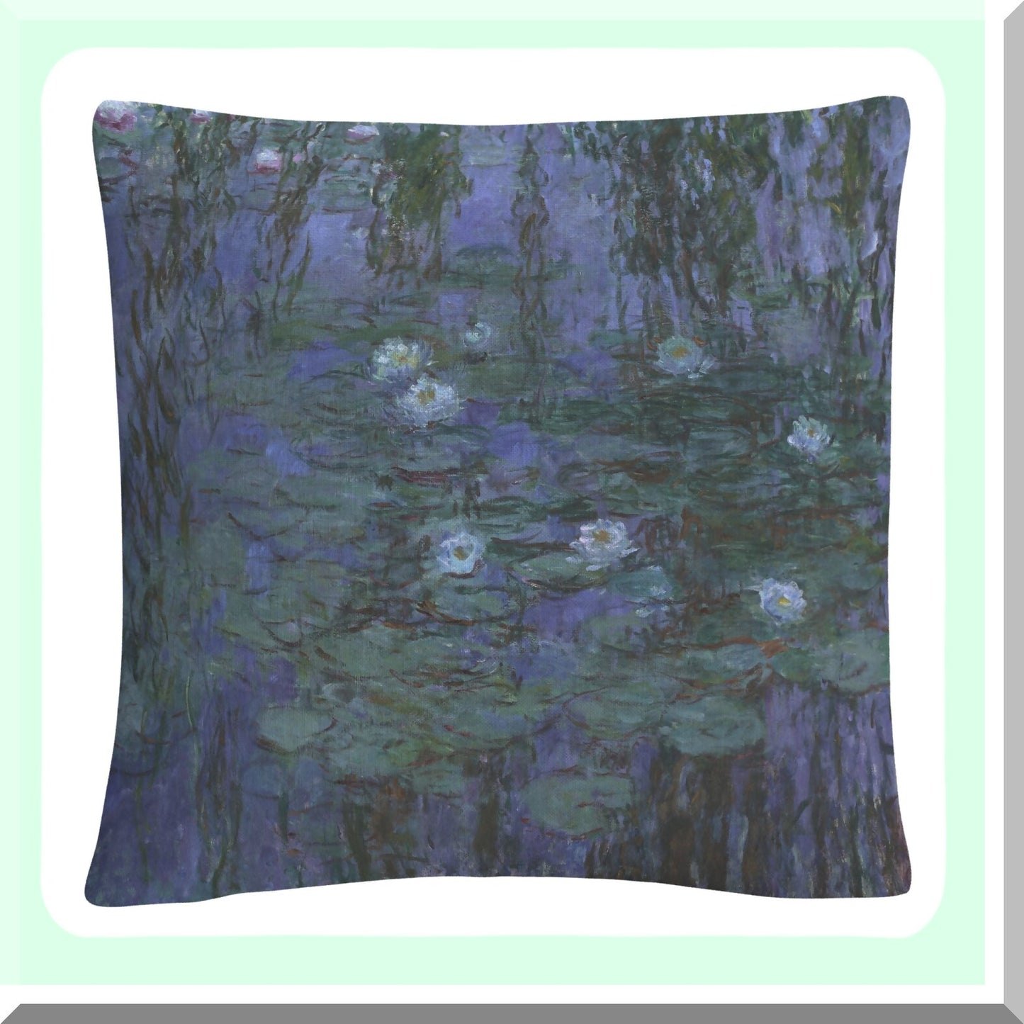 Blue Lilies Decorative Throw Pillow - 16" X 16" Multicolor Cushion Cover - Monet Inspired Home Accent - Floral Print Sofa Pillow - AA00638-PIL1616