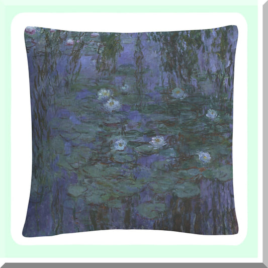 Blue Lilies Decorative Throw Pillow - 16" X 16" Multicolor Cushion Cover - Monet Inspired Home Accent - Floral Print Sofa Pillow - AA00638-PIL1616