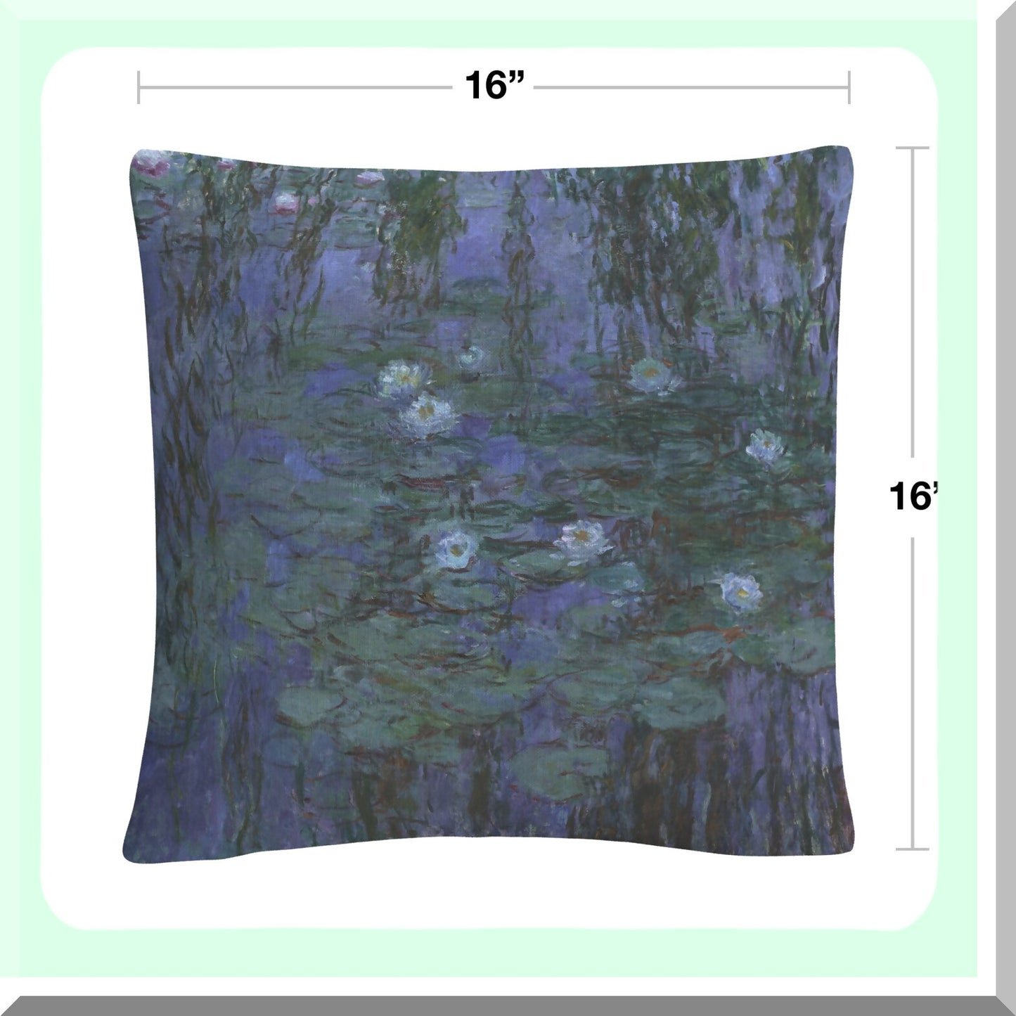 Blue Lilies Decorative Throw Pillow - 16" X 16" Multicolor Cushion Cover - Monet Inspired Home Accent - Floral Print Sofa Pillow - AA00638-PIL1616