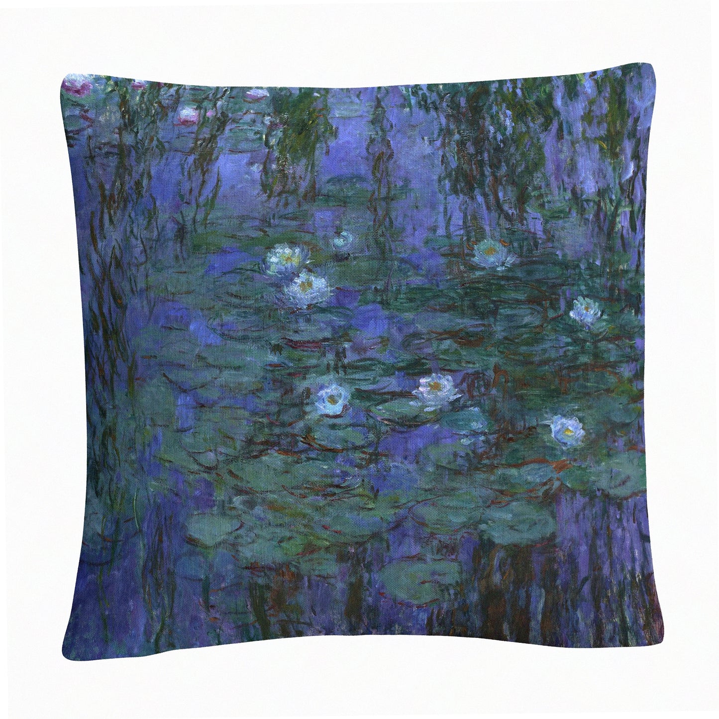 Blue Lilies Decorative Throw Pillow - 16" X 16" Multicolor Cushion Cover - Monet Inspired Home Accent - Floral Print Sofa Pillow - AA00638-PIL1616