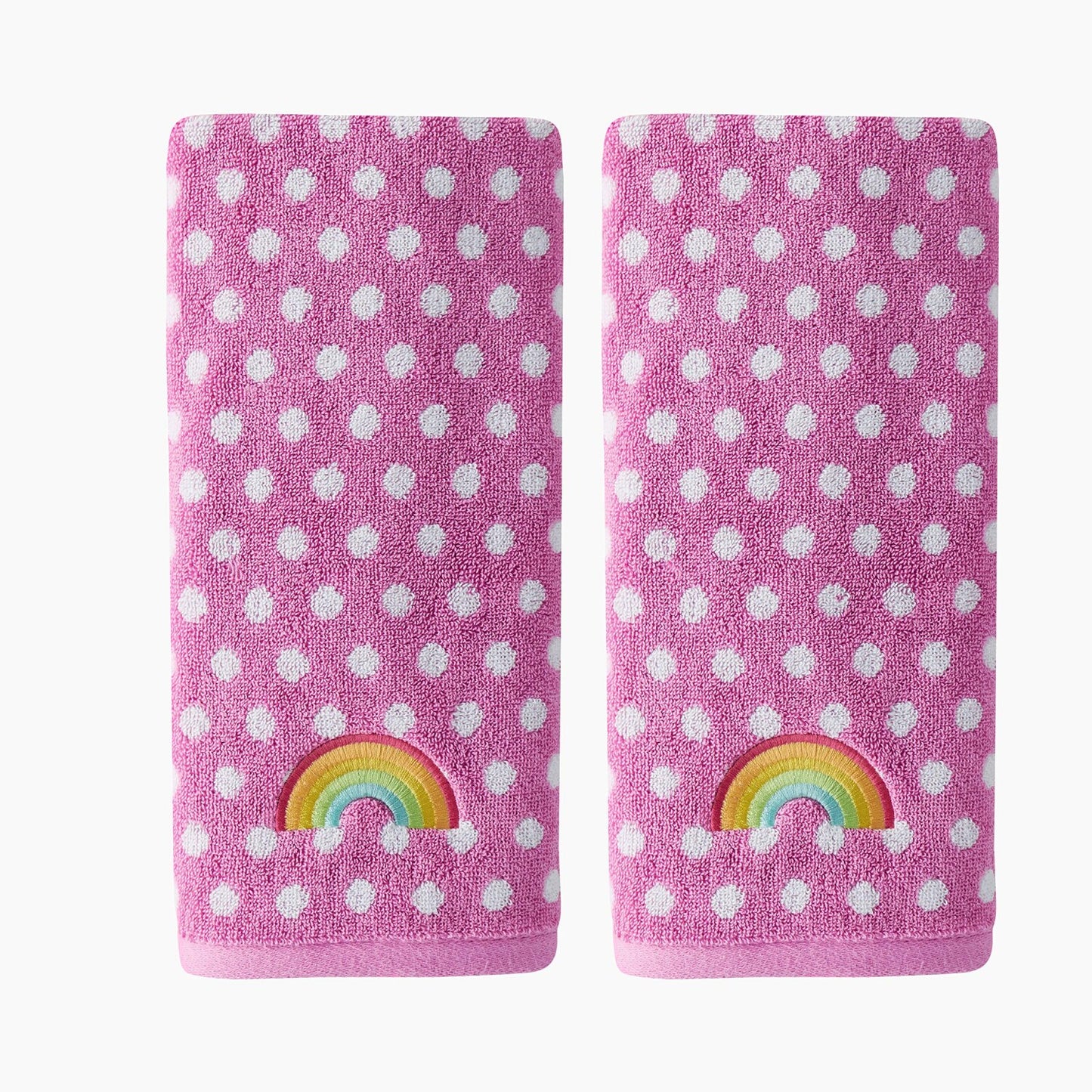 Rainbow Cloud 2 Pc Hand Towels Pink and White