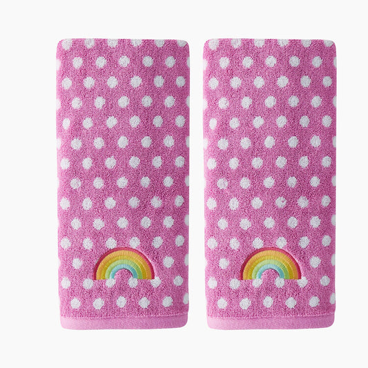 Rainbow Cloud 2 Pc Hand Towels Pink and White