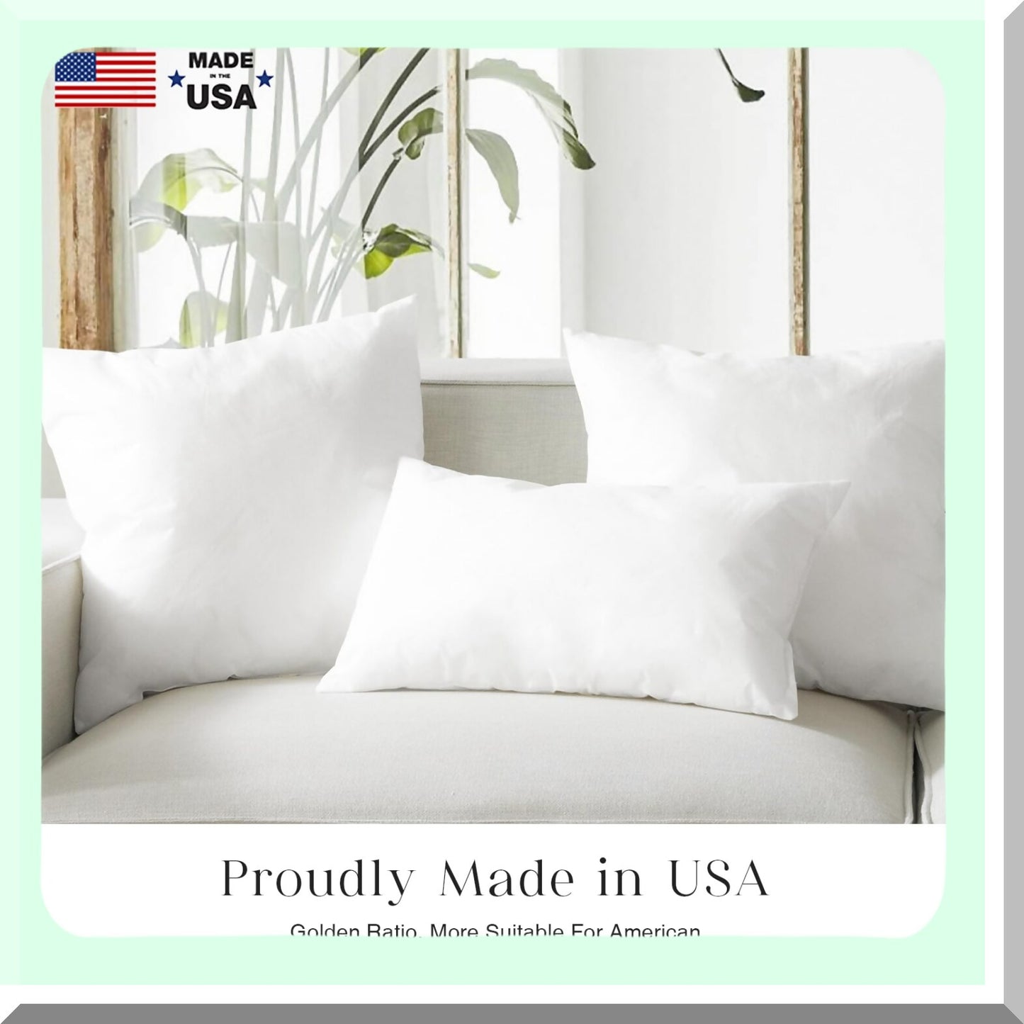 USA Virgin Fiber Hypoallergenic Square Pillow Inserts - Sofa Bed Couch 18x18 Inch Pack of 2 - Throw Pillow Inserts