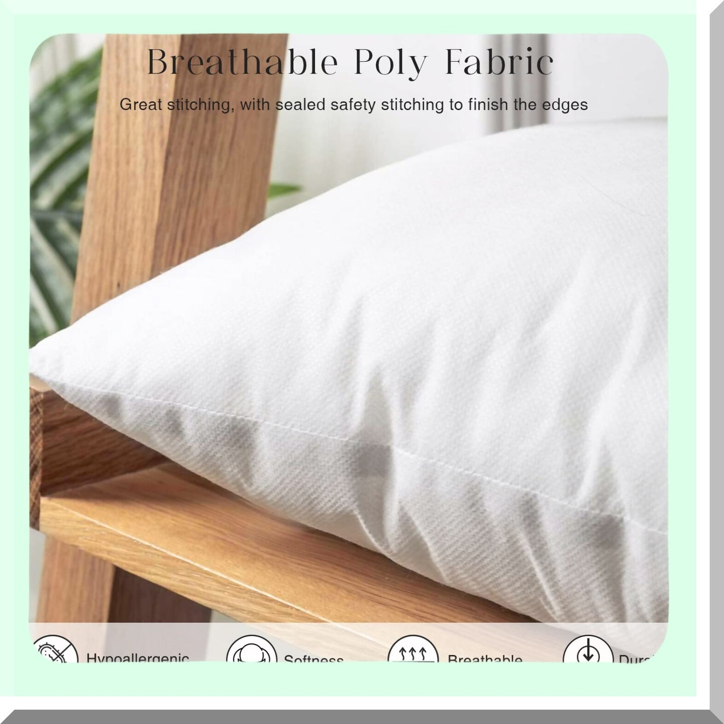 USA Virgin Fiber Hypoallergenic Square Pillow Inserts - Sofa Bed Couch 18x18 Inch Pack of 2 - Throw Pillow Inserts