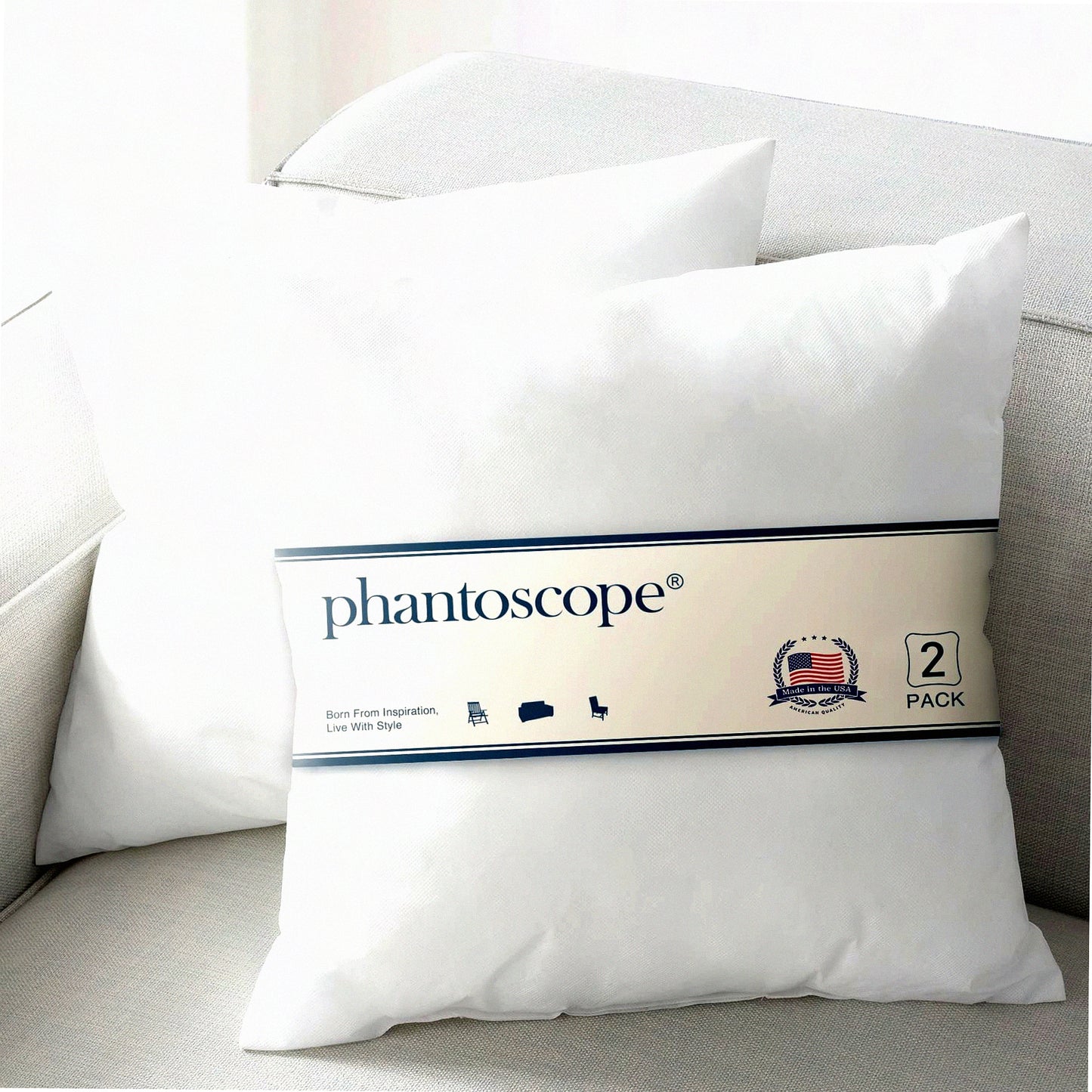 USA Virgin Fiber Hypoallergenic Square Pillow Inserts - Sofa Bed Couch 18x18 Inch Pack of 2 - Throw Pillow Inserts