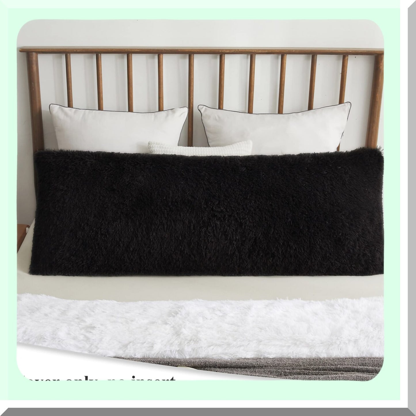 Fluffy Boho Shaggy Body Pillowcase - Soft Plush Long Decorative Pillow Cover for Bedroom Sofa Couch - Solid Black Throw Bed Pillow Case