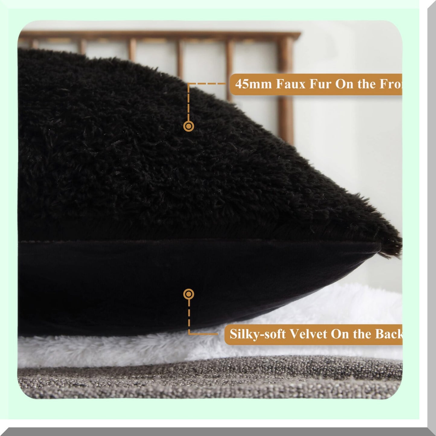 Fluffy Boho Shaggy Body Pillowcase - Soft Plush Long Decorative Pillow Cover for Bedroom Sofa Couch - Solid Black Throw Bed Pillow Case