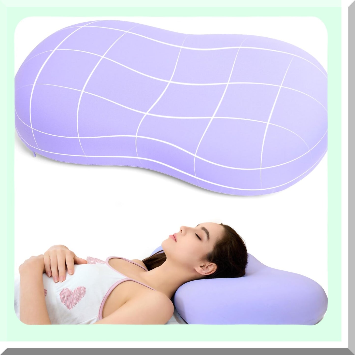 CoolSleep Memory Foam Neck Pillow - Pain Relief Contour Support for Side, Back, Stomach Sleepers - Cooling Bed Pillow for Better Sleep - Purple